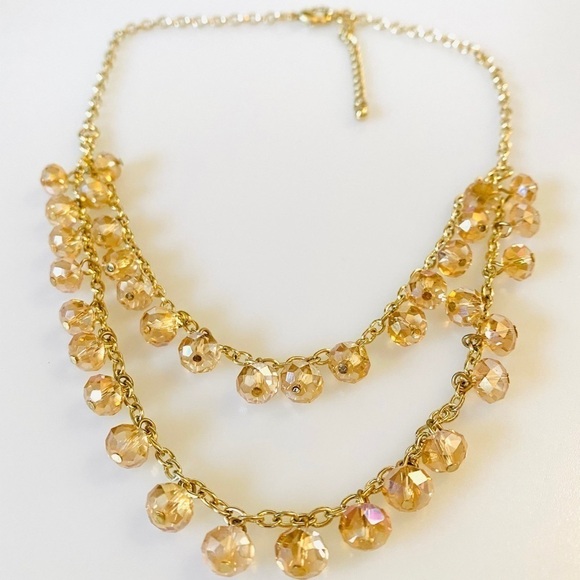 Crystal Fashion Necklace Light Peach Gold Tone 18” - Picture 4 of 7